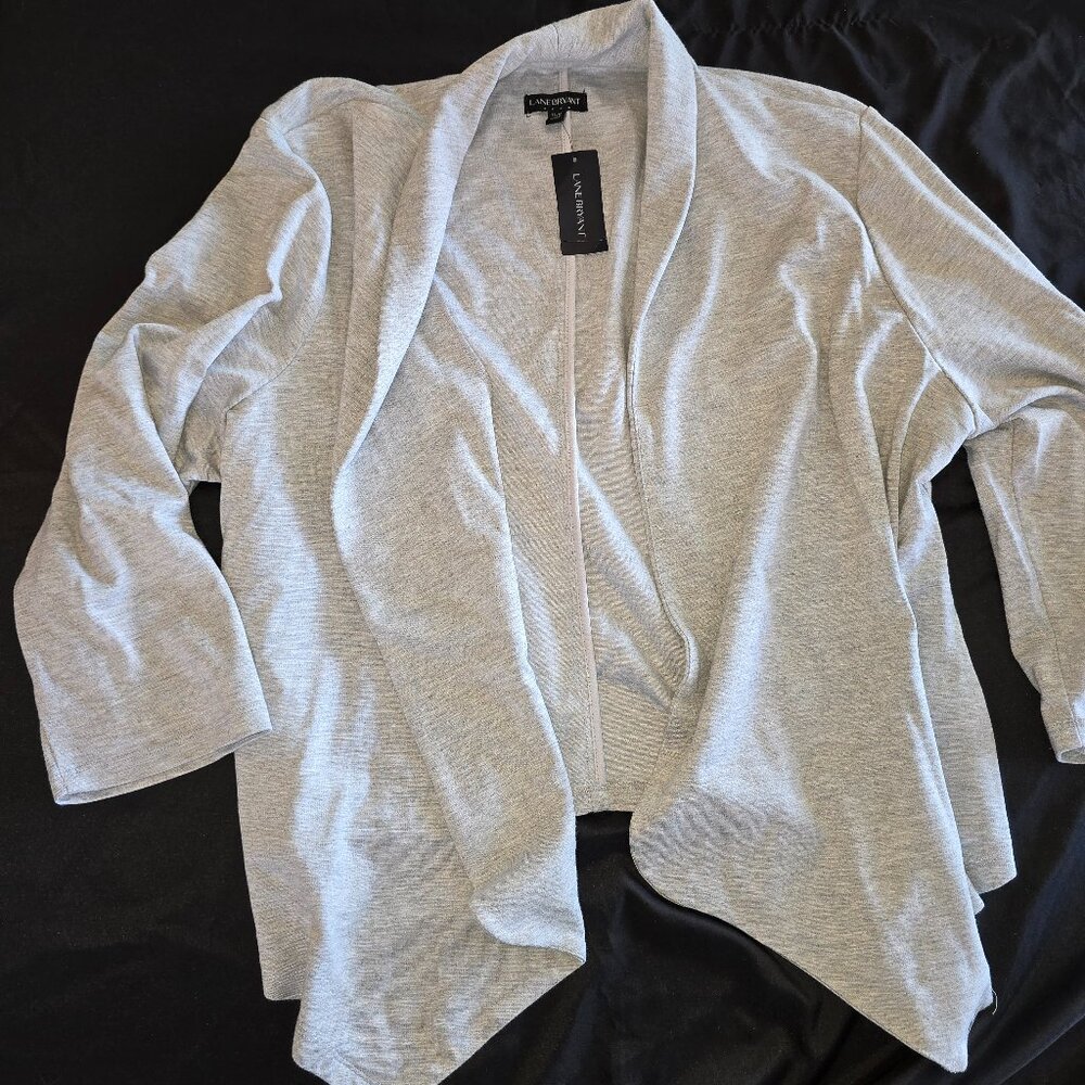 LANE BRYANT Plus Size Gray Open Front Long Sleeve Cardigan Sweater Sz 14/16 NWT